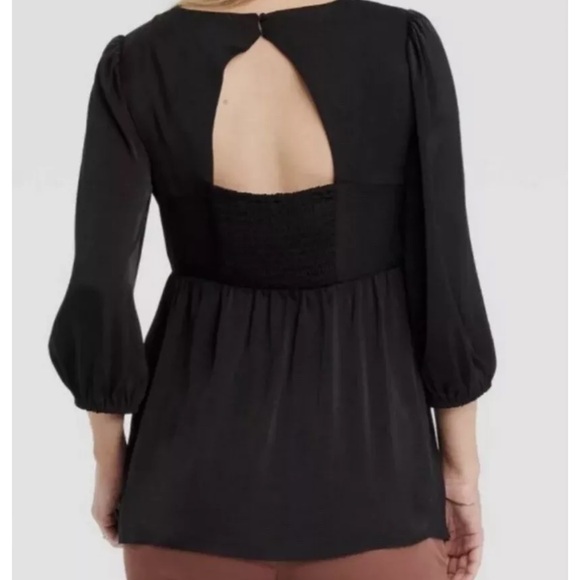 Isabel Maternity Black Elbow Sleeve Woven Back Cut Out Maternity Top - Picture 2 of 5